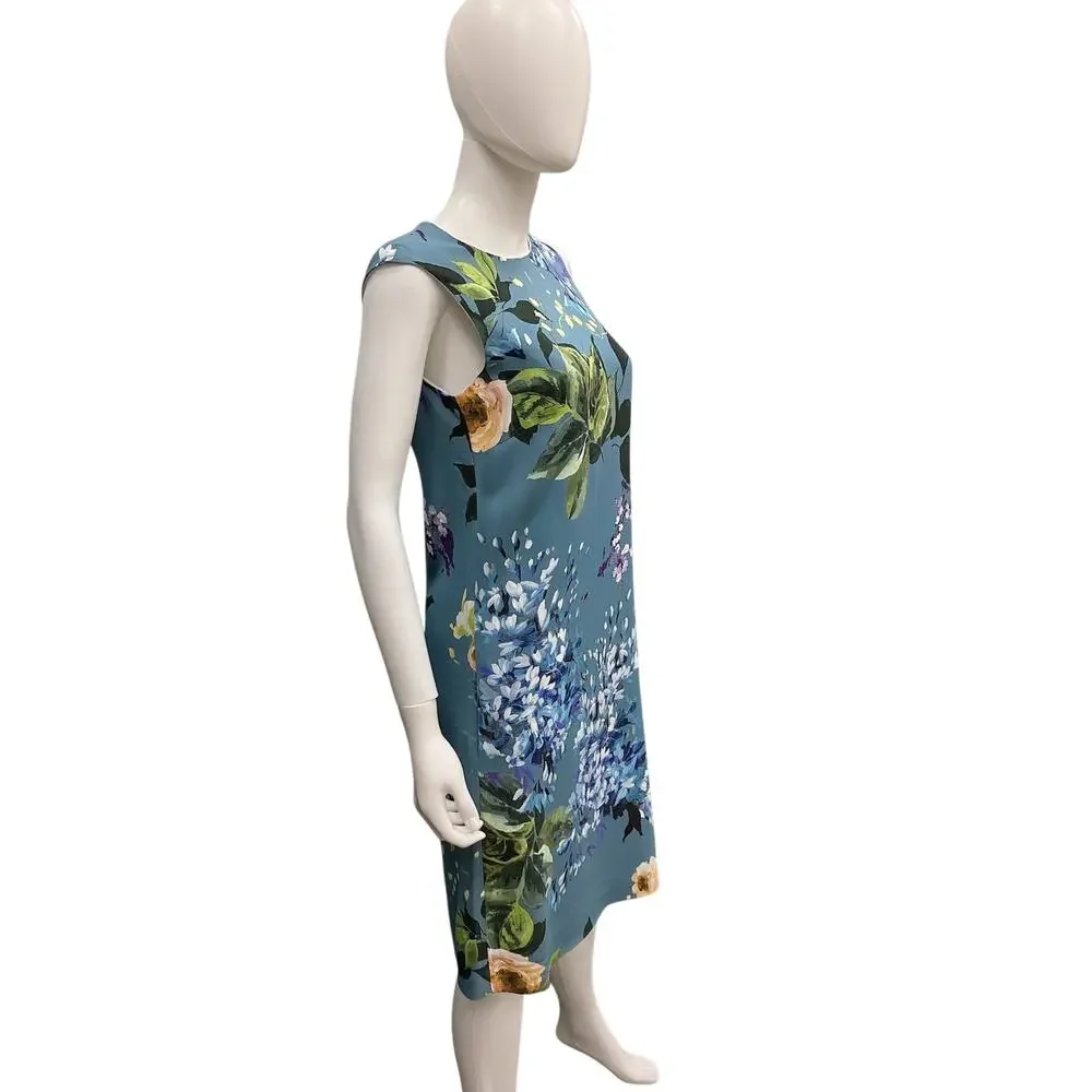 Escada Floral Print Blue Sleeveless Dress